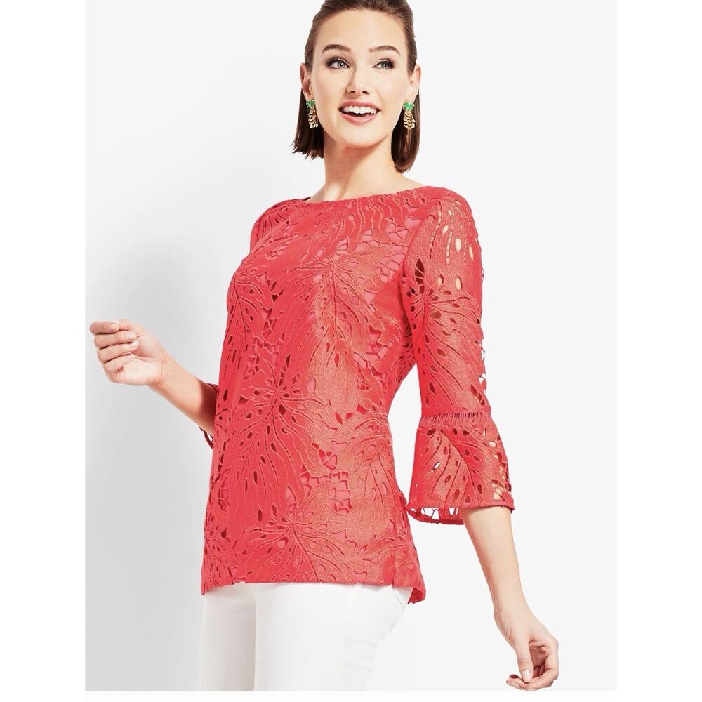NWT TALBOTS LEAF-LACE FLOUNCE-SLEEVE TOP SMALL (AD9)